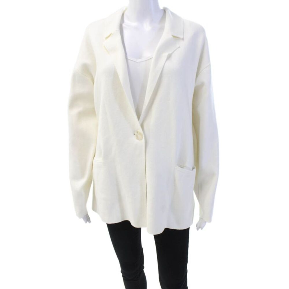 Moth Anthropologie Womens Single Button Notched Lapel Knit Jacket White Medium